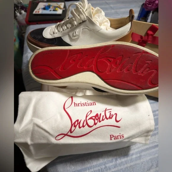 Christian Louboutin Men's White, Black, and Brown Sneakers authentic - Picture 3 of 7
